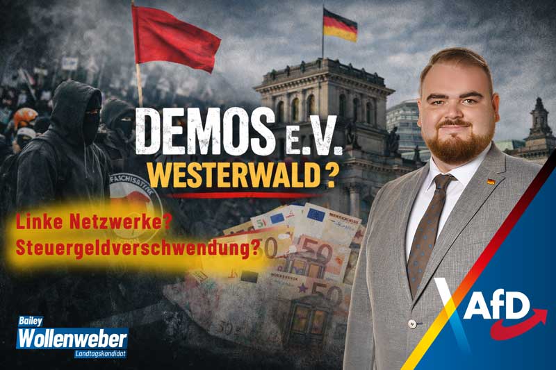 Bailey Wollenweber vor politischem Hintergrund: Kritik an DEMOS e.V. im Westerwald, staatlicher Förderung und linken Netzwerken.